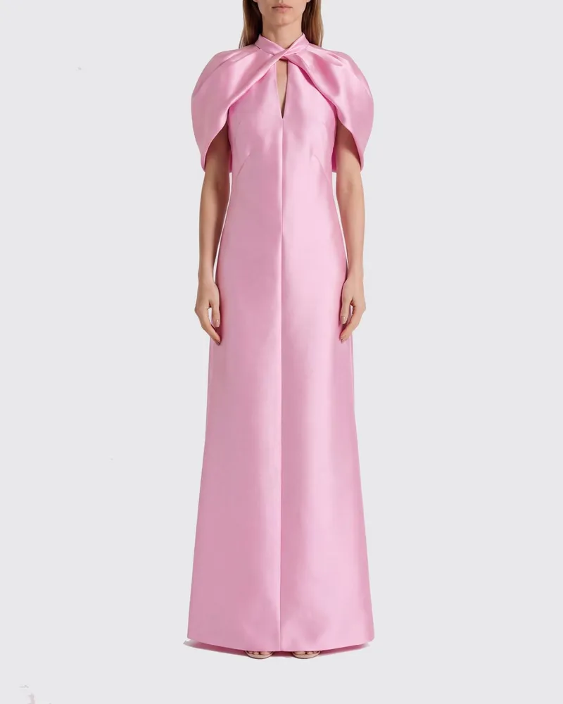 Alberta Ferretti Satin-Midikleid mit Puffärmeln für den Abend Pink