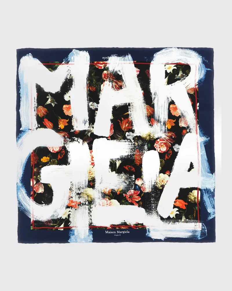 Maison Margiela Quadratischer Seidenschal mit Blumen- und Logodruck Bunt