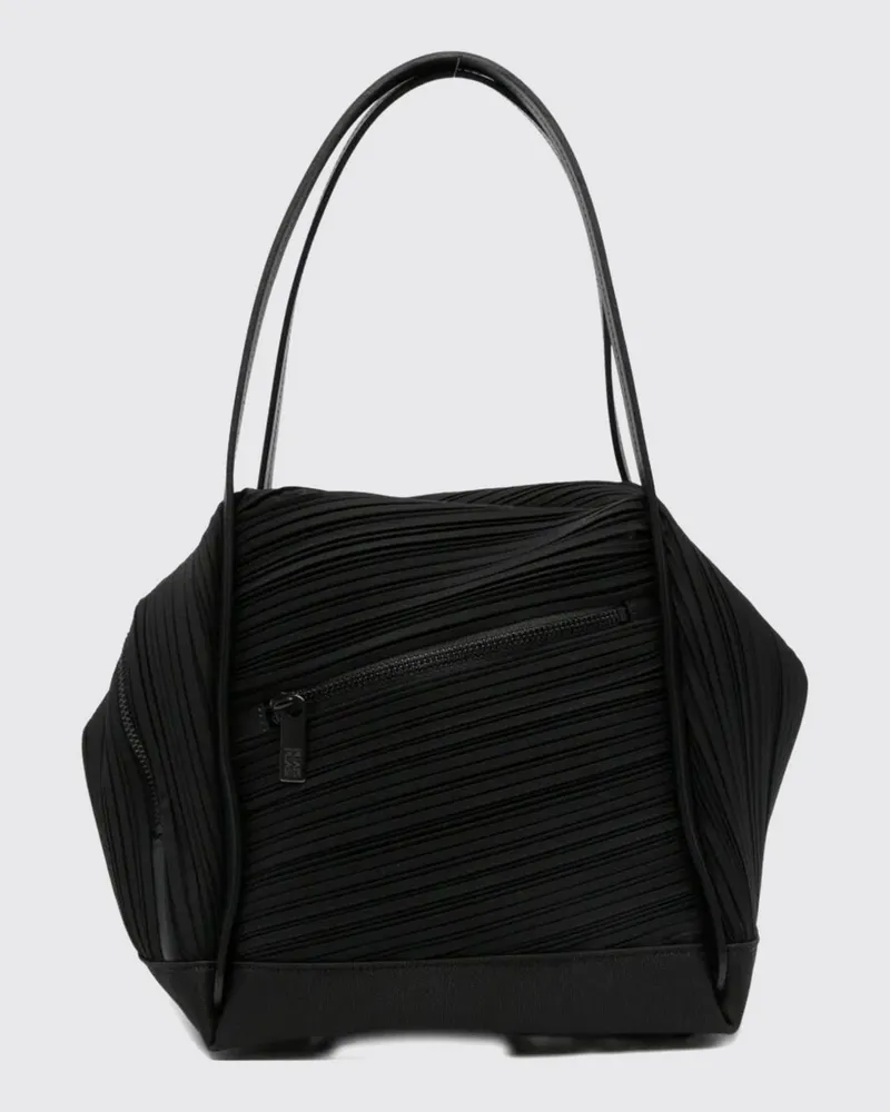 Issey Miyake Plissierte Schultertasche Schwarz