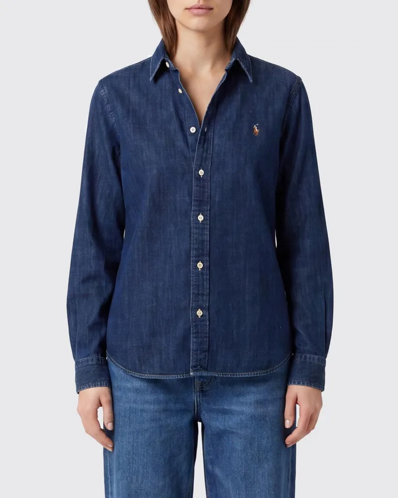 Ralph Lauren Slim-Fit-Hemd aus Baumwolldenim mit Logo-Stickerei Blau