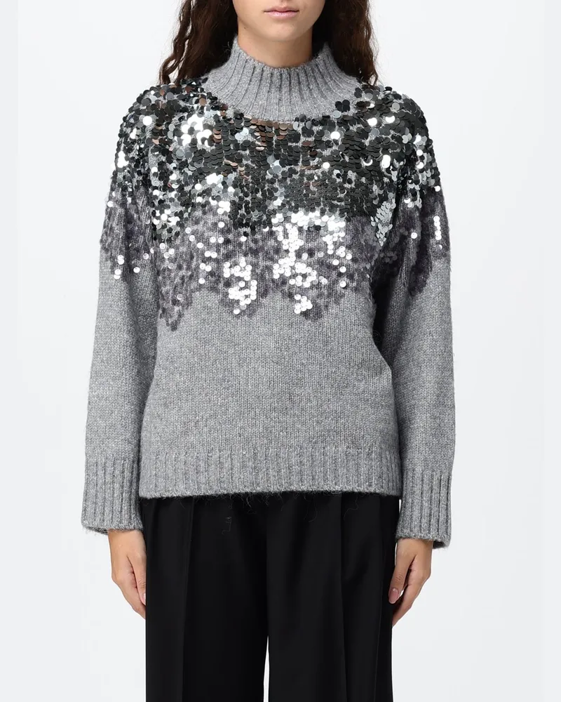 Liu Jo Wollpullover mit Stehkragen und Paillettenstickerei Grau