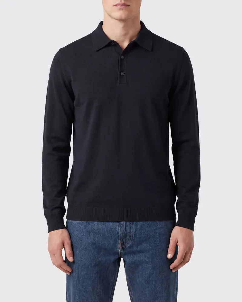 Roberto Collina Strick-Poloshirt aus Merinowolle von mit 3-Knopf-Leiste Blau