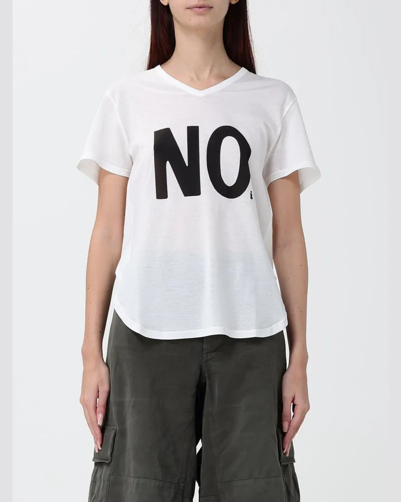 Fendi Baumwoll-T-Shirt mit V-Ausschnitt und Slogan-Print Weiß