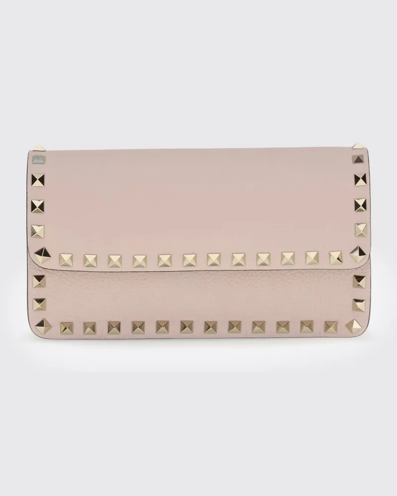Valentino Garavani Rockstud Wallet on Chain aus genarbtem Kalbsleder Pink