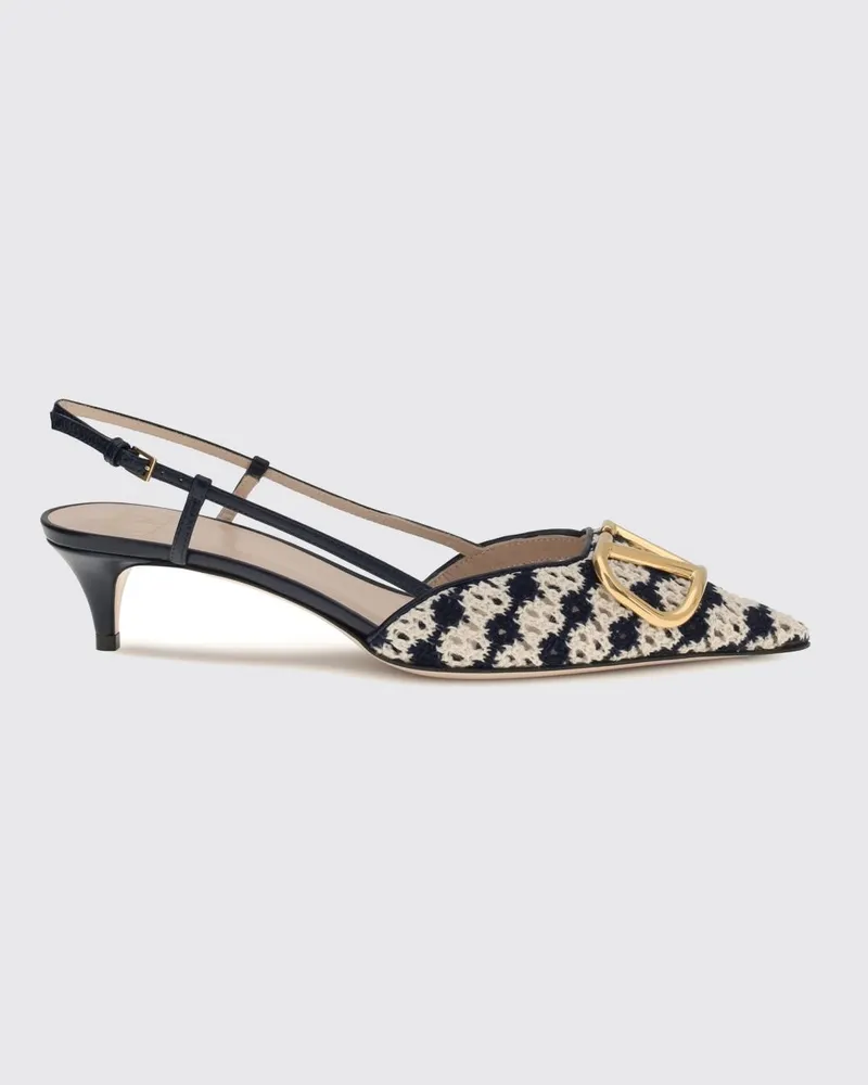 Valentino Garavani VLogo Signature Slingback-Pumps aus besticktem Crochet mit niedrigem Absatz Beige