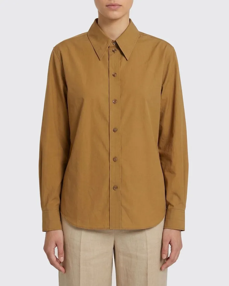 Christophe Lemaire Klassisches Baumwoll-Seidenhemd Camel