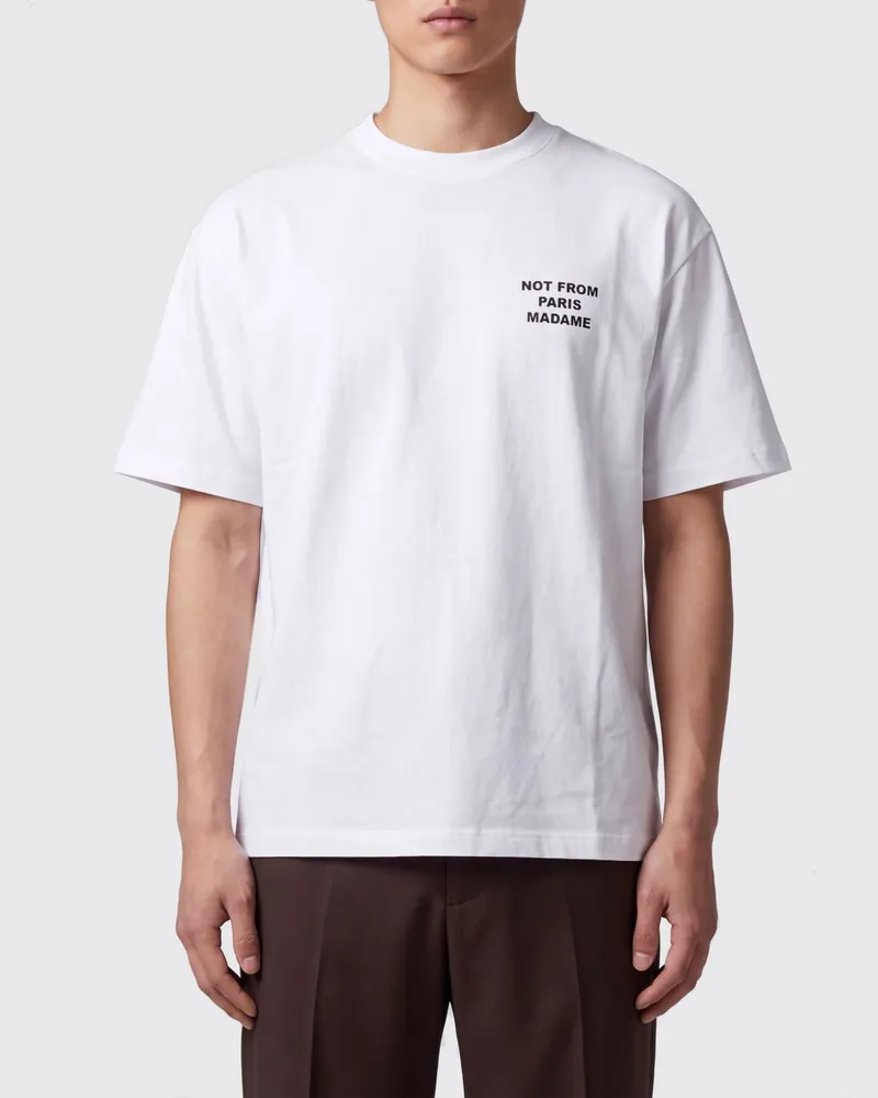Drôle de Monsieur Baumwoll-T-Shirt mit Logo-Print und überschnittenen Schultern Weiß