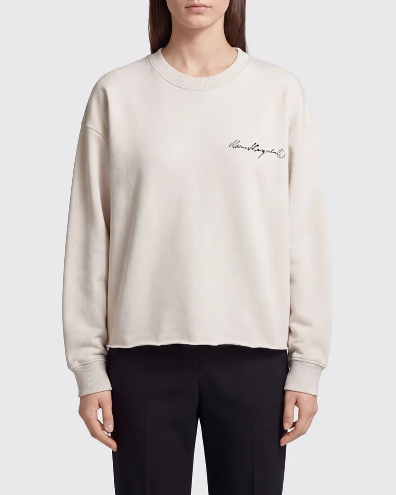 Maison Margiela Rundhals-Sweatshirt aus Baumwolle mit Kontrastlogo Beige