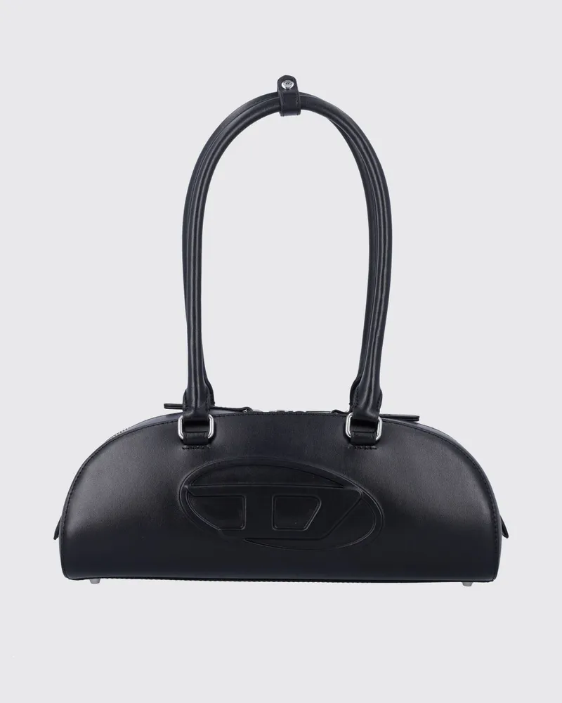 Diesel 1DR Dome Schultertasche aus Glattleder mit geprägtem Oval-D-Logo Schwarz