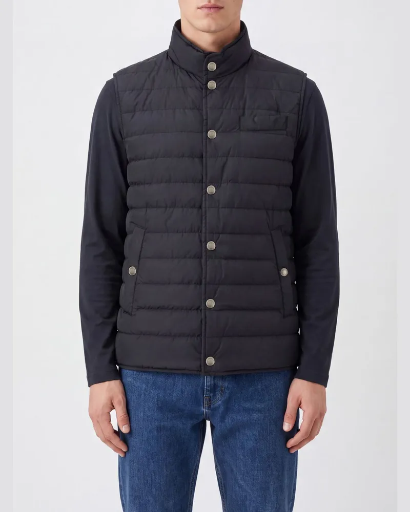 Brunello Cucinelli Gepolsterte Weste aus wasserabweisendem Nylon mit Stehkragen von Blau