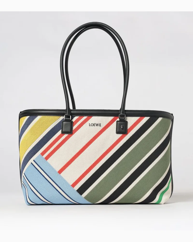 Loewe Verano Tote-Tasche von aus gestreiftem Baumwoll-Canvas mit Ledergriffen Bunt