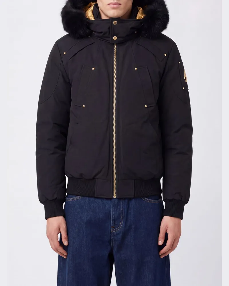 Moose Knuckles Daunenjacke aus technischem Gewebe von mit abnehmbarer Shearling-Kapuze Schwarz