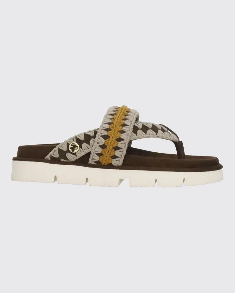 Mou Zehentrenner-Sandalen aus Veloursleder mit Stickerei und Metallic-Logo Braun