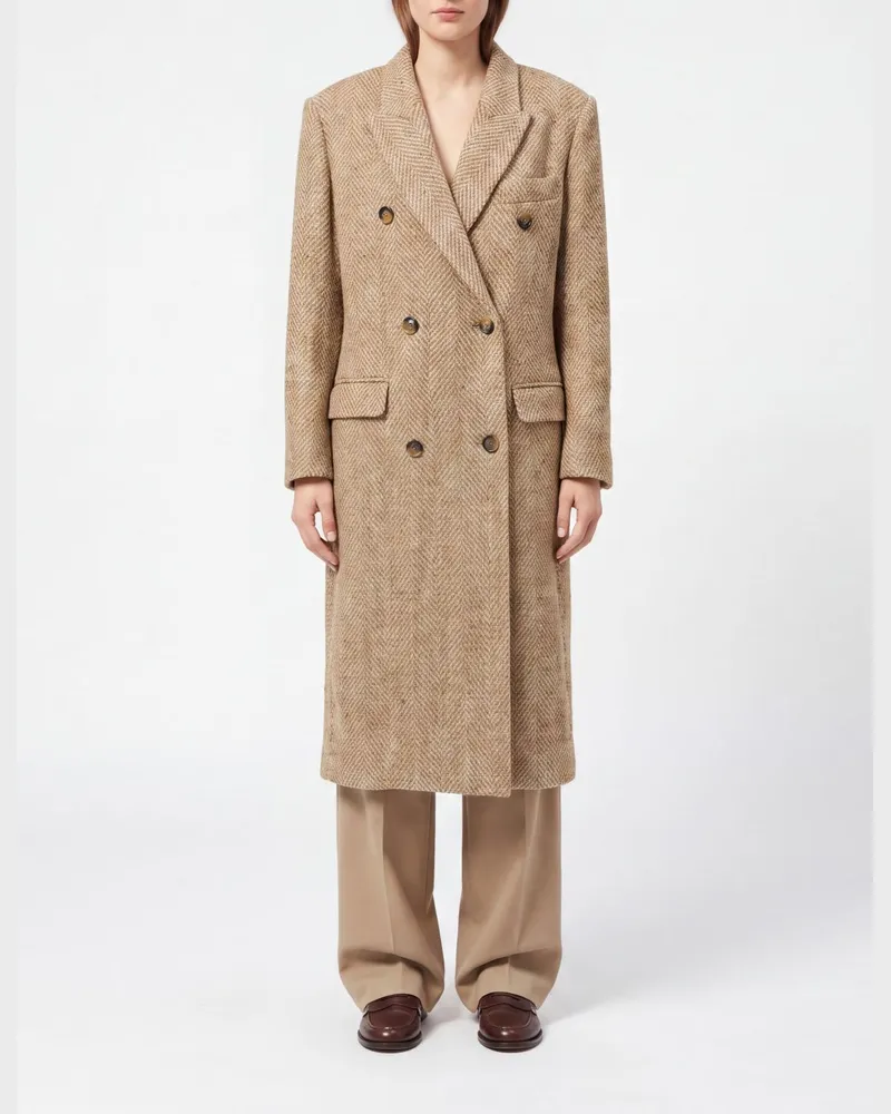 Étoile Isabel Marant Langer doppelreihiger Wollmix-Mantel Pilda Beige