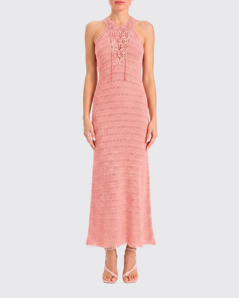 Twin-Set Häkelstrick-Midikleid mit Neckholder-Ausschnitt Lachs