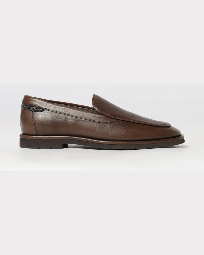 Brunello Cucinelli Loafer aus glattem Kalbsleder mit Monili-Verzierung Braun