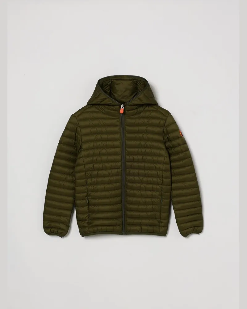 Save The Duck Nylon-Daunenjacke mit Kapuze Olive