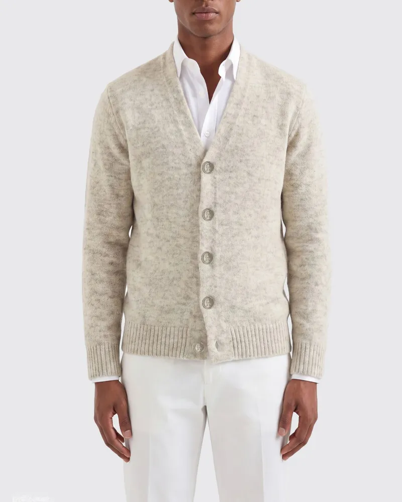 Brunello Cucinelli V-Ausschnitt-Cardigan von aus Woll-, Alpaka- und Kaschmirmischung Grau