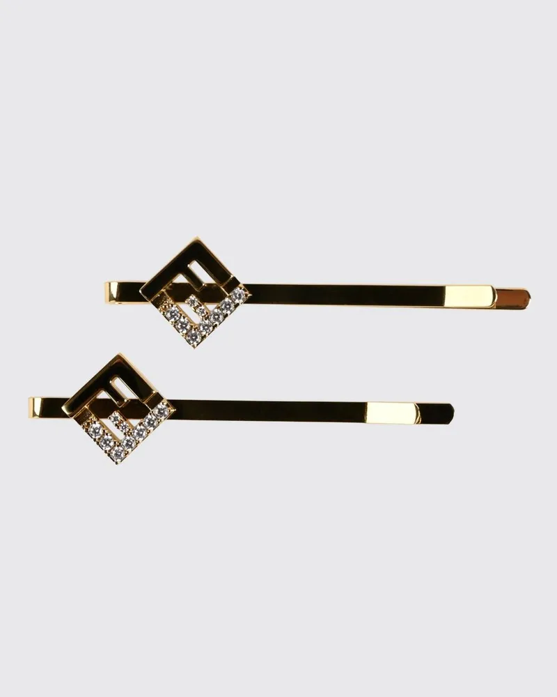 Fendi Haarspange mit FF-Monogramm aus goldfarbenem Messing mit Strass Gold