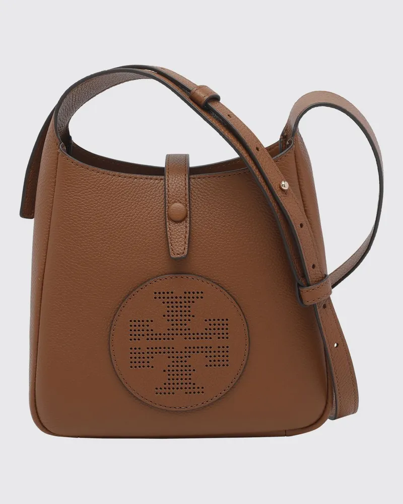 Tory Burch Miller Swing Schultertasche aus Kalbsleder mit Double T-Logo Braun