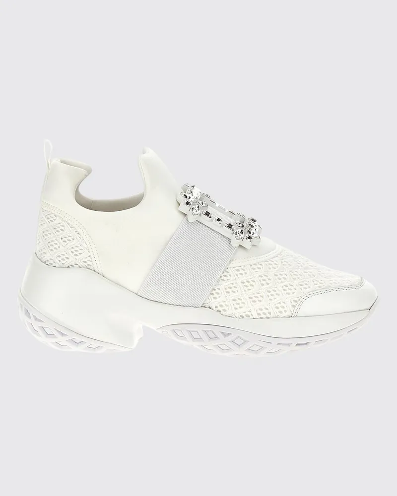 Roger Vivier Viv' Run Slip-On-Sneaker aus Scuba-Stoff mit Kristallschnalle Weiß