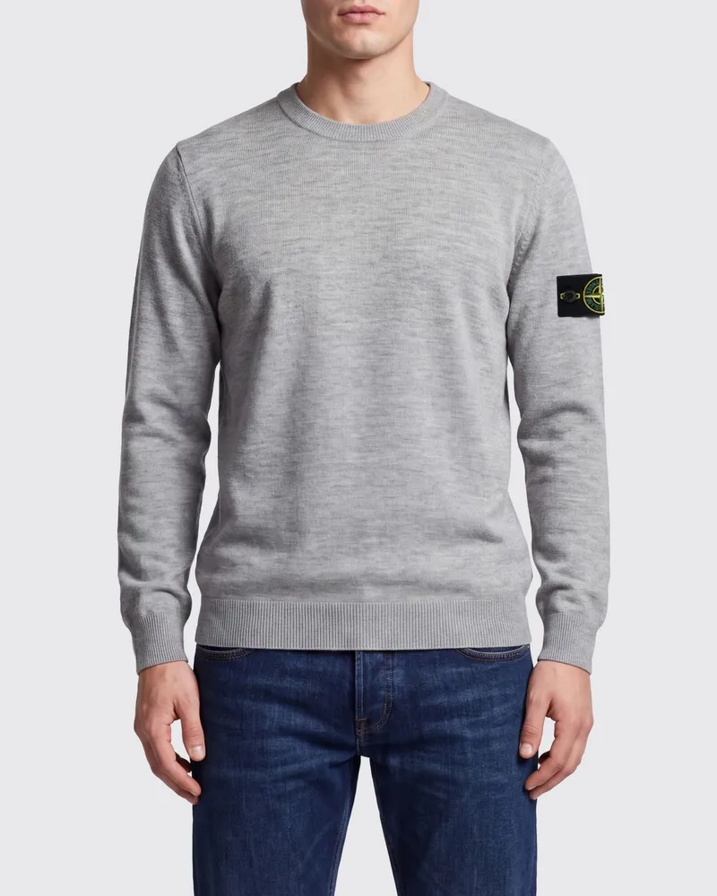 Stone Island Rundhalspullover aus 100% Schurwolle mit Kompass-Logo Grau
