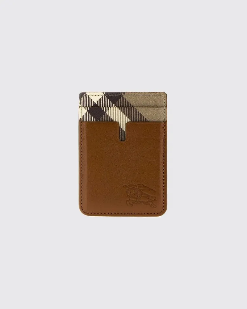Burberry Kartenetui aus Leder und Stoff mit Vintage-Check-Muster Haselnuss