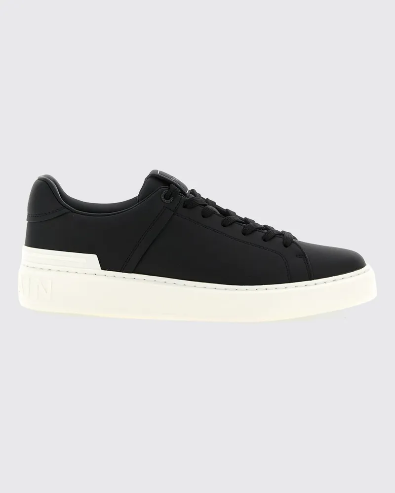 Balmain B-Court zweifarbige Sneaker aus glattem Kalbsleder Schwarz