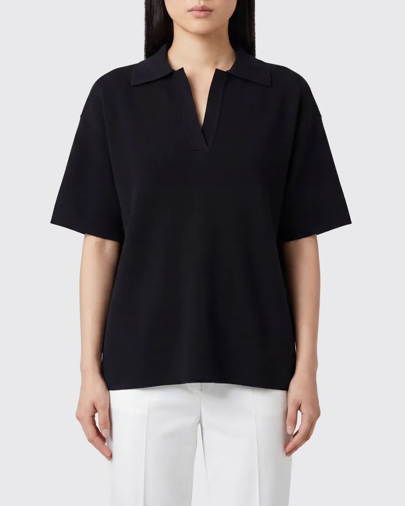 P.A.R.O.S.H. Polo-Shirt P.A.R.O H. mit überschnittenen Schultern aus Viskosemischung und V-Ausschnitt Schwarz