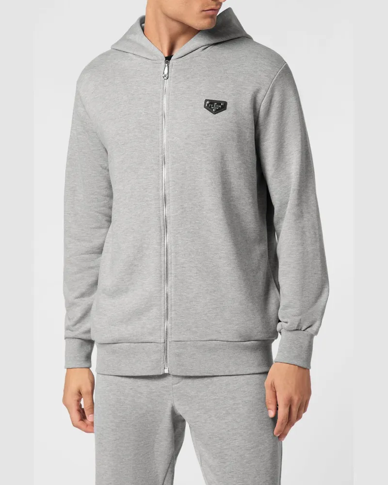 Philipp Plein Kapuzen-Sweatjacke aus Baumwolle mit Eingrifftaschen Grau