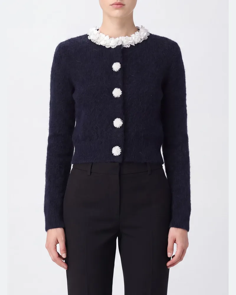 Self-Portrait Cardigan aus Alpaka-Wollmischung mit Rüschen und Schmuckknöpfen Navy
