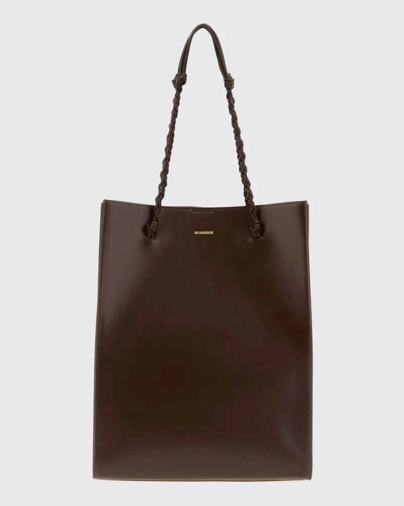 Jil Sander Tangle Leder-Schultertasche mit geflochtenem Henkel und Logo Braun