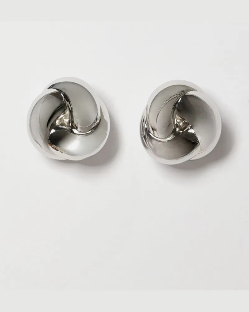 Self-Portrait Kleine Messingohrringe mit abgerundeter Form und graviertem Logo Silber