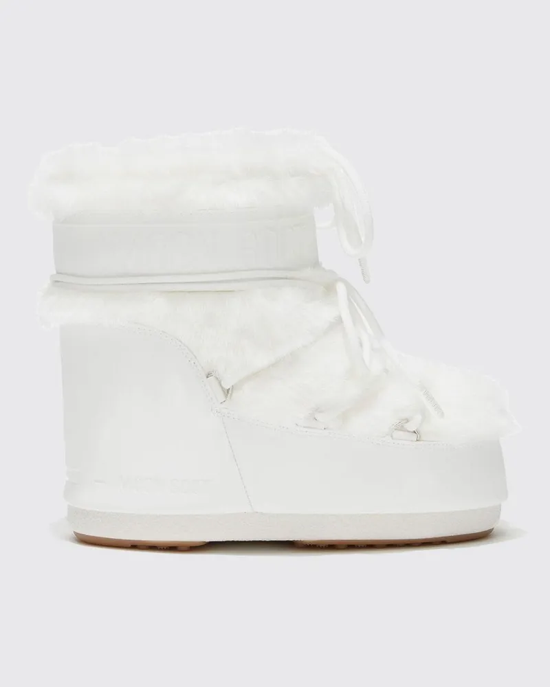Moon Boot Niedrige Icon Schneestiefel aus Kunstpelz mit Schnürung Weiß