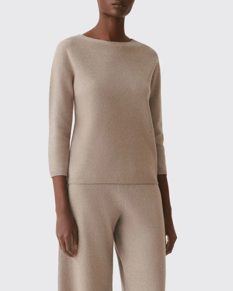 Fabiana Filippi Langarmpullover mit Rundhalsausschnitt aus Wolle, Seide und Kaschmir Kaffee