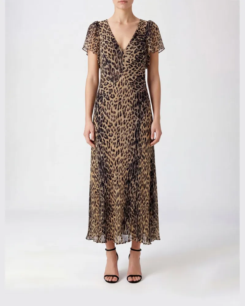 RIXO Midikleid aus Viskose mit Animal-Print Bunt