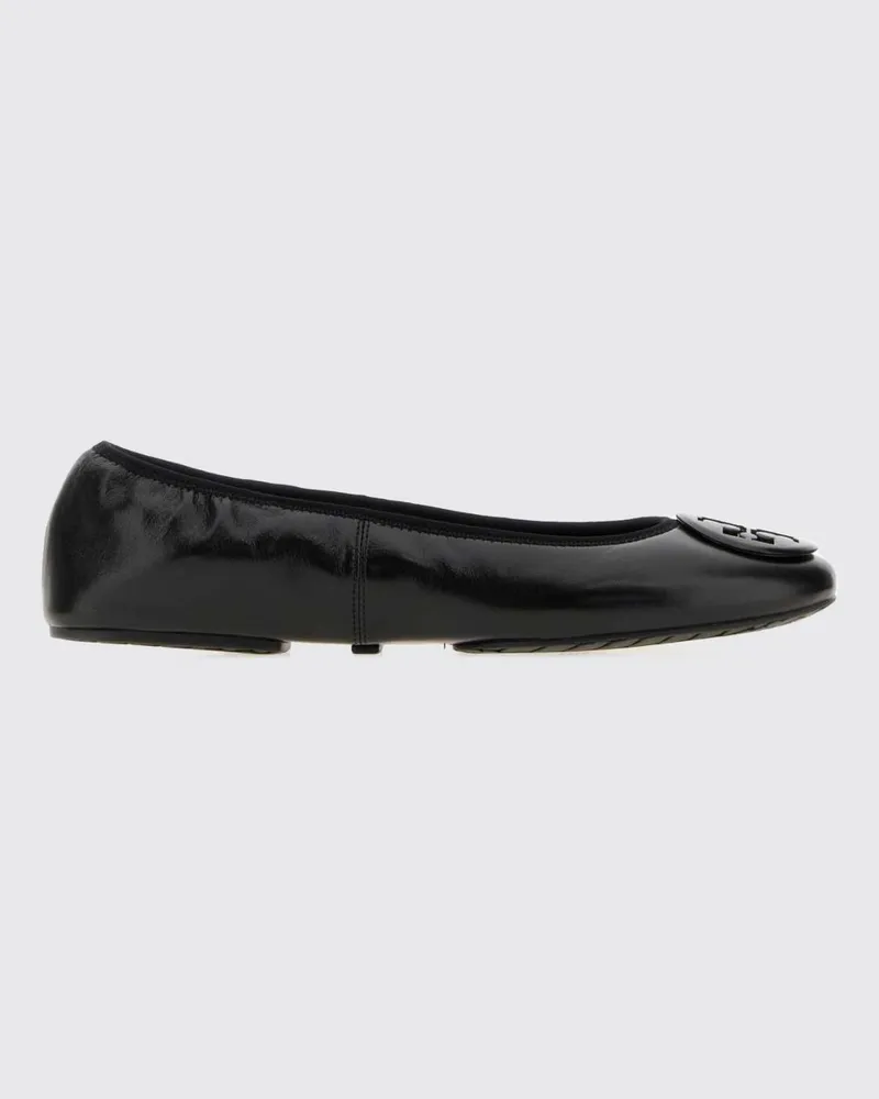 Tory Burch Reva Ballerinas von aus Glattleder mit Ton-in-Ton Double-T-Logo Schwarz