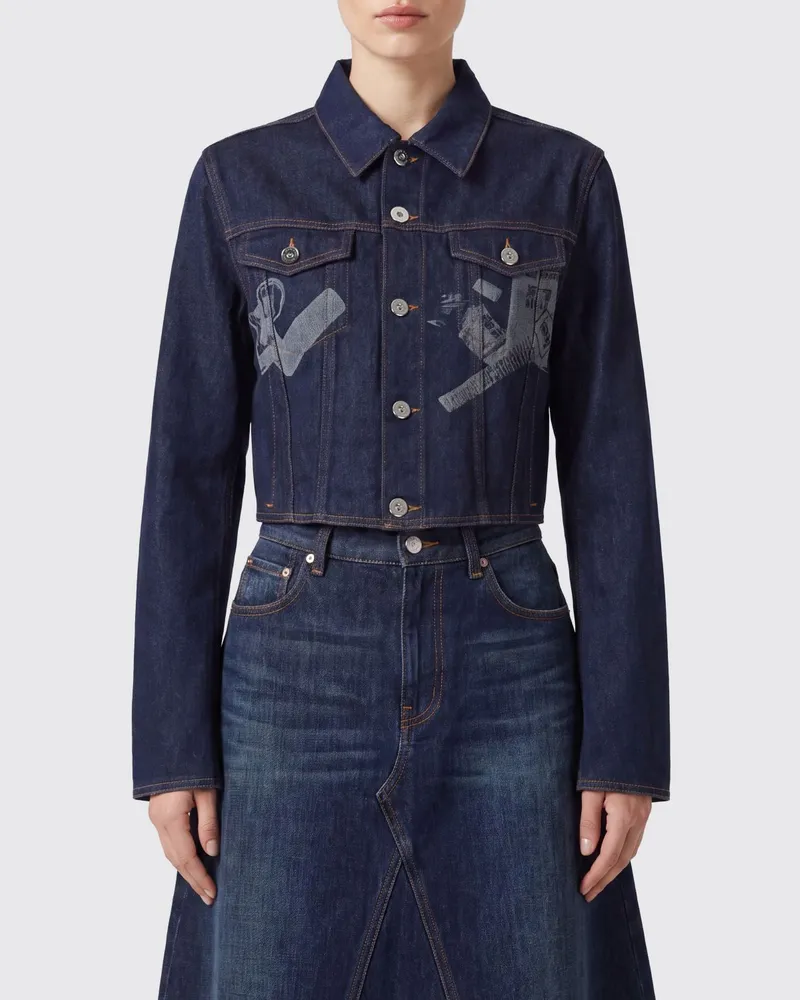 Jean Paul Gaultier Jeansjacke im Hemd-Stil mit grafischem Print Blau