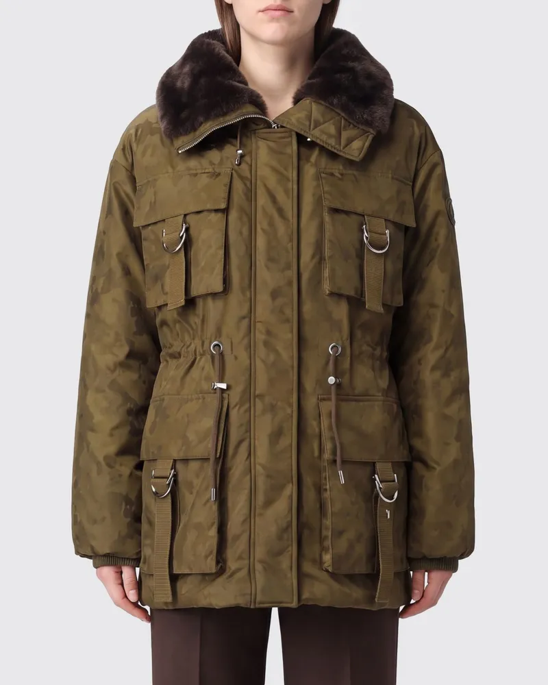 Pinko Parka in Relaxed Fit aus technischem Gewebe mit Pelzkragen und Kordelzug Grün