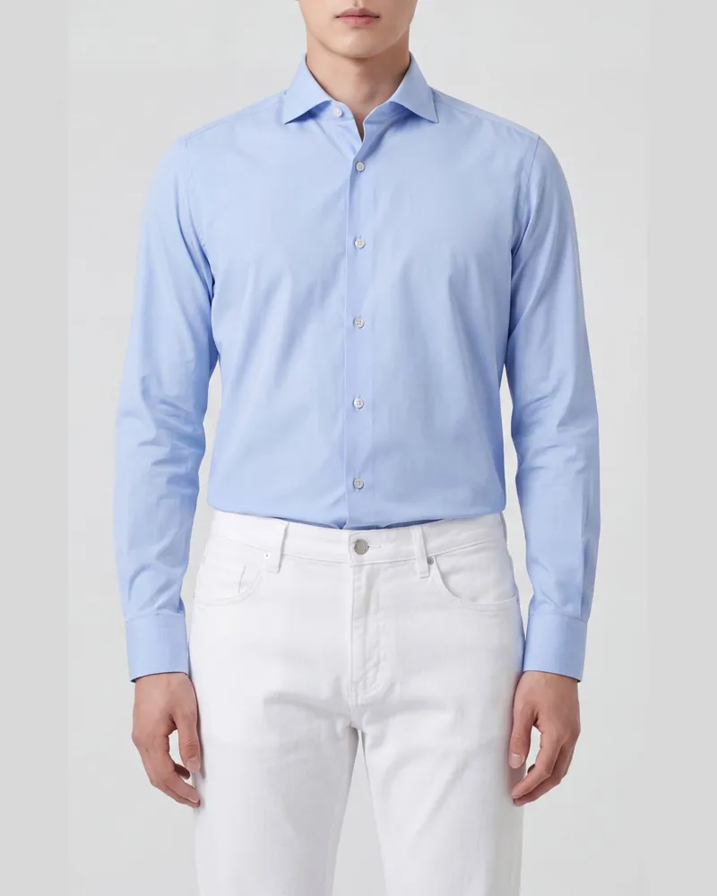 Tintoria Mattei Klassisches Twill-Hemd Blau