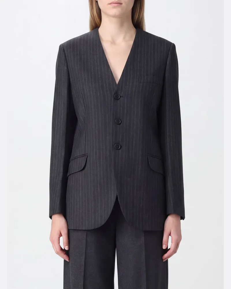 Jil Sander Einreihiger Blazer aus marineblauer Nadelstreifenwolle Navy