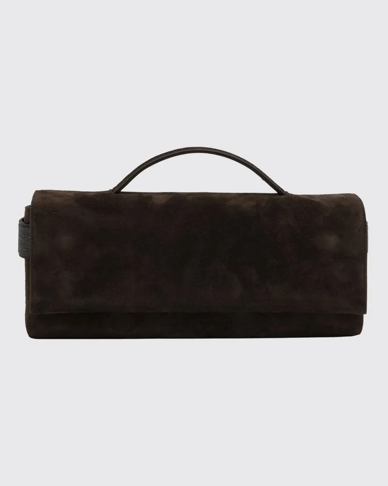 Brunello Cucinelli Clutch aus Velourskalbsleder mit Monili-Verzierung Kaffee