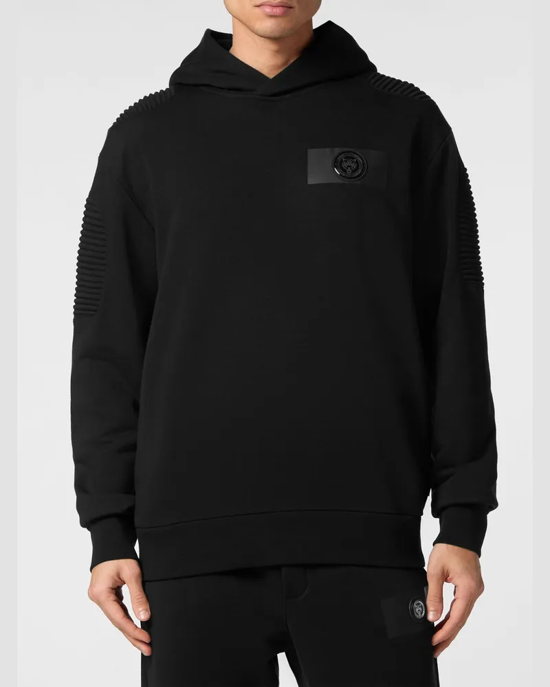 Philipp Plein Relaxed-Fit Hoodie mit Ton-in-Ton appliziertem Logo Schwarz
