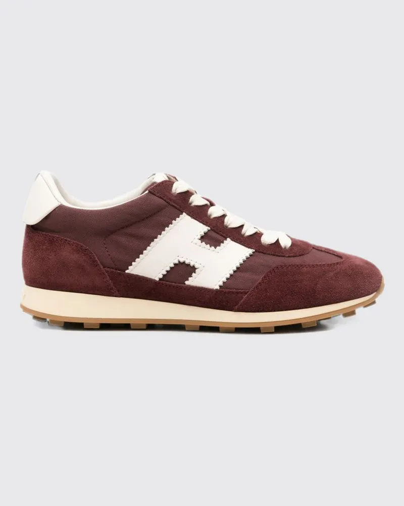 Hogan H727 Sneaker aus Veloursleder und Nylon mit Monogramm und gekerbter Sohle Burgunderrot