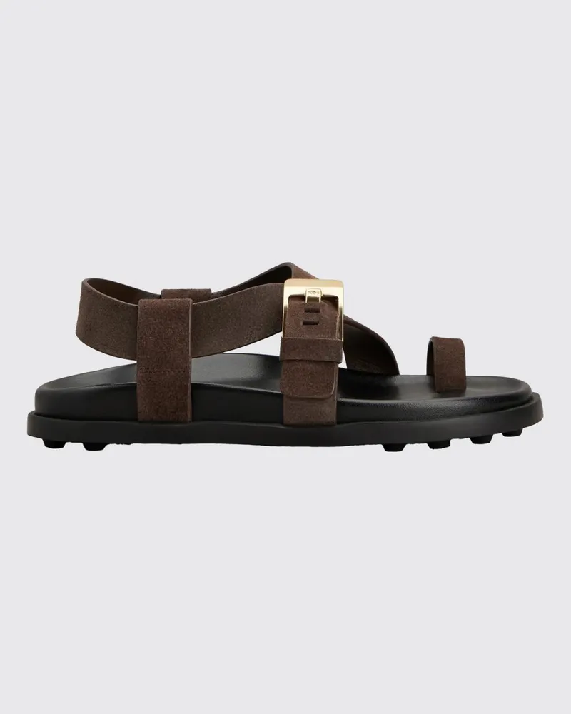 TOD'S Zehenstegsandalen aus Veloursleder mit niedrigem Absatz und Riemen Braun