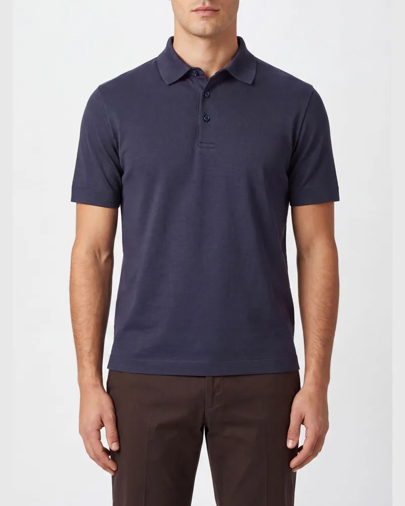 Herno Kurzärmeliges Poloshirt aus reiner Baumwolle mit klassischem Kragen Blau