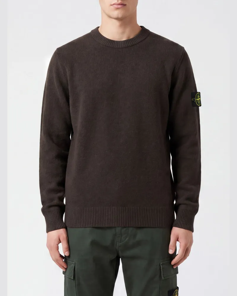 Stone Island Rundhalspullover aus Schurwolle mit Compass-Logoaufnäher Grau