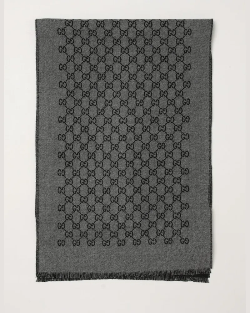 Gucci Schal aus reiner Wolle mit Allover-Logo Grau