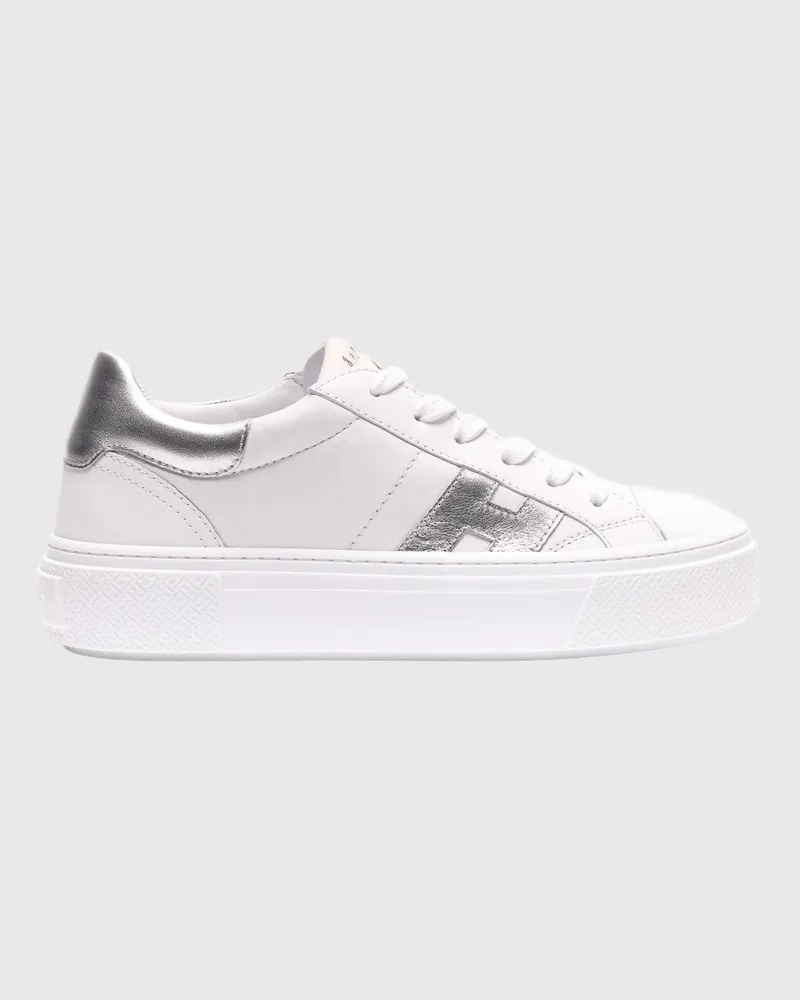 Hogan Crosswind Plateau-Sneaker aus glattem und laminiertem Kalbsleder Weiß
