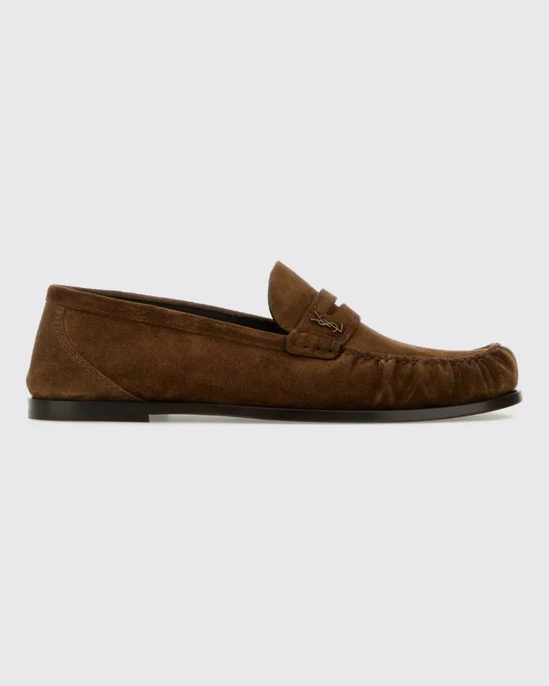 Saint Laurent Penny Loafer aus Veloursleder mit YSL-Monogramm Braun